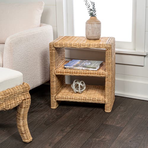 JONATHAN Y JONATHAN Y PRAERIE COASTAL BOHEMIAN RATTAN/WOOD 3 TIER END TABLE 