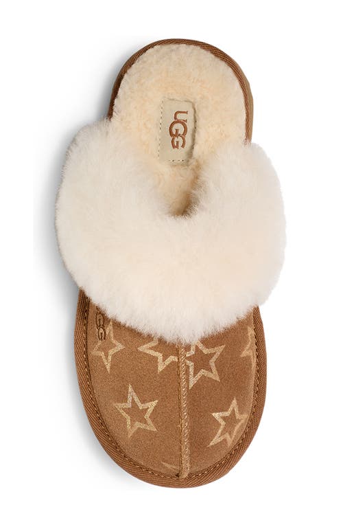 Shop Ugg(r) Kids' Cozy Ii Iridescent Stars Genuine Shearling Slipper In Chestnut/gold Iridescent