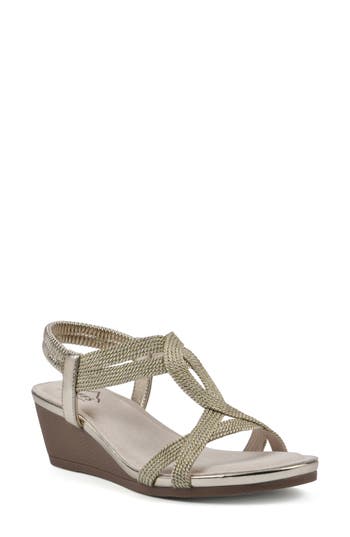 Shop Cliffs By White Mountain Candelle Wedge Sandal In Gold/met/fabric