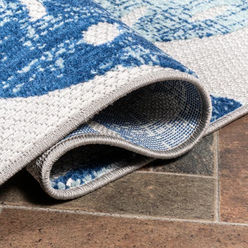 Jonathan Y Monstera Tropical Leaf High-low Indoor/outdoor Area Rug In Light Gray/navy