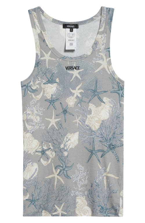 Shop Versace Barocco Sea Ribbed Tank Top In Cocrete Dusty Blue Bone