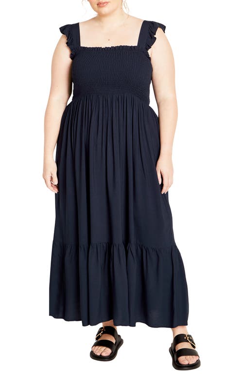 Shop City Chic Hally Smocked Midi Sundress In Navy