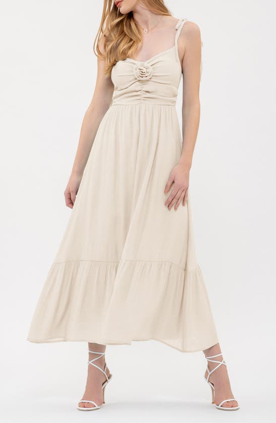 Blu Pepper Rosette Tiered Sundress In Oatmeal