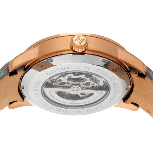 Shop Heritor Automatic Davies Semi-skeleton Leather-band Watch In Rose Gold/gray