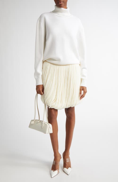 Shop Alaïa Fringes Bubble Hem Wool Skirt In Blanc Casse