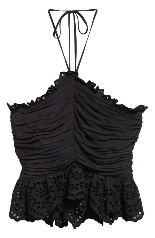 Shop Ramy Brook Michelle Eyelet Peplum Halter Top In Black