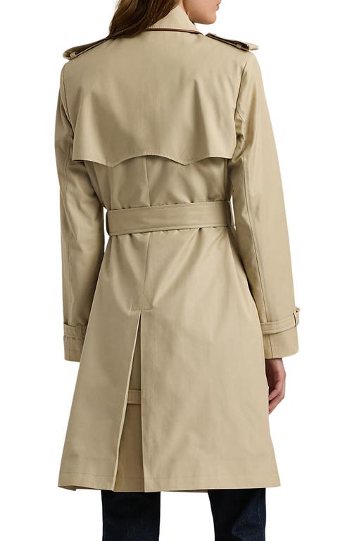 Shop Lauren Ralph Lauren Belted Water Resistant Double Breasted Trench Coat In Explorer Sand