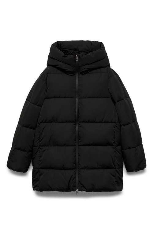 Mango Hooded Water Repellent Puffer Jacket In Black