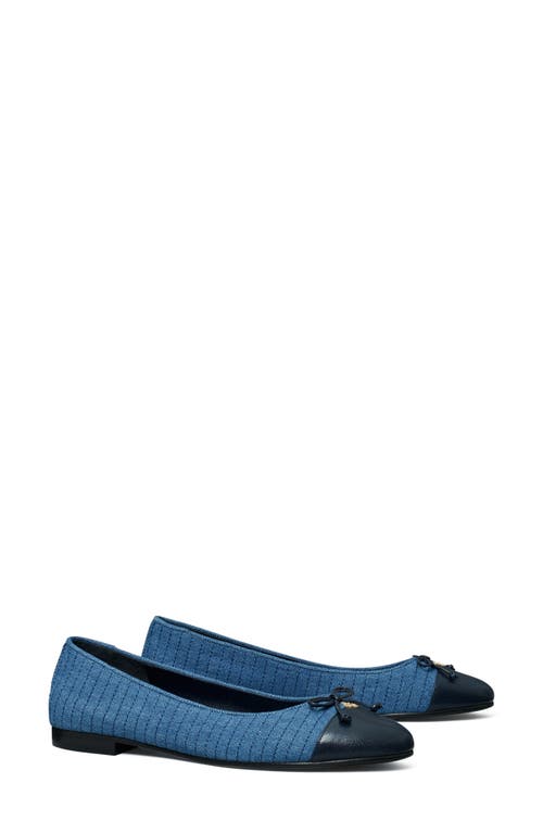 Quilted Cap Toe Ballet Flat in Dark Denim /New Navy