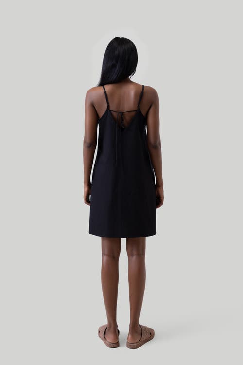 Reistor Women's Black Short Tent Cotton Dress With Back Tie In Black