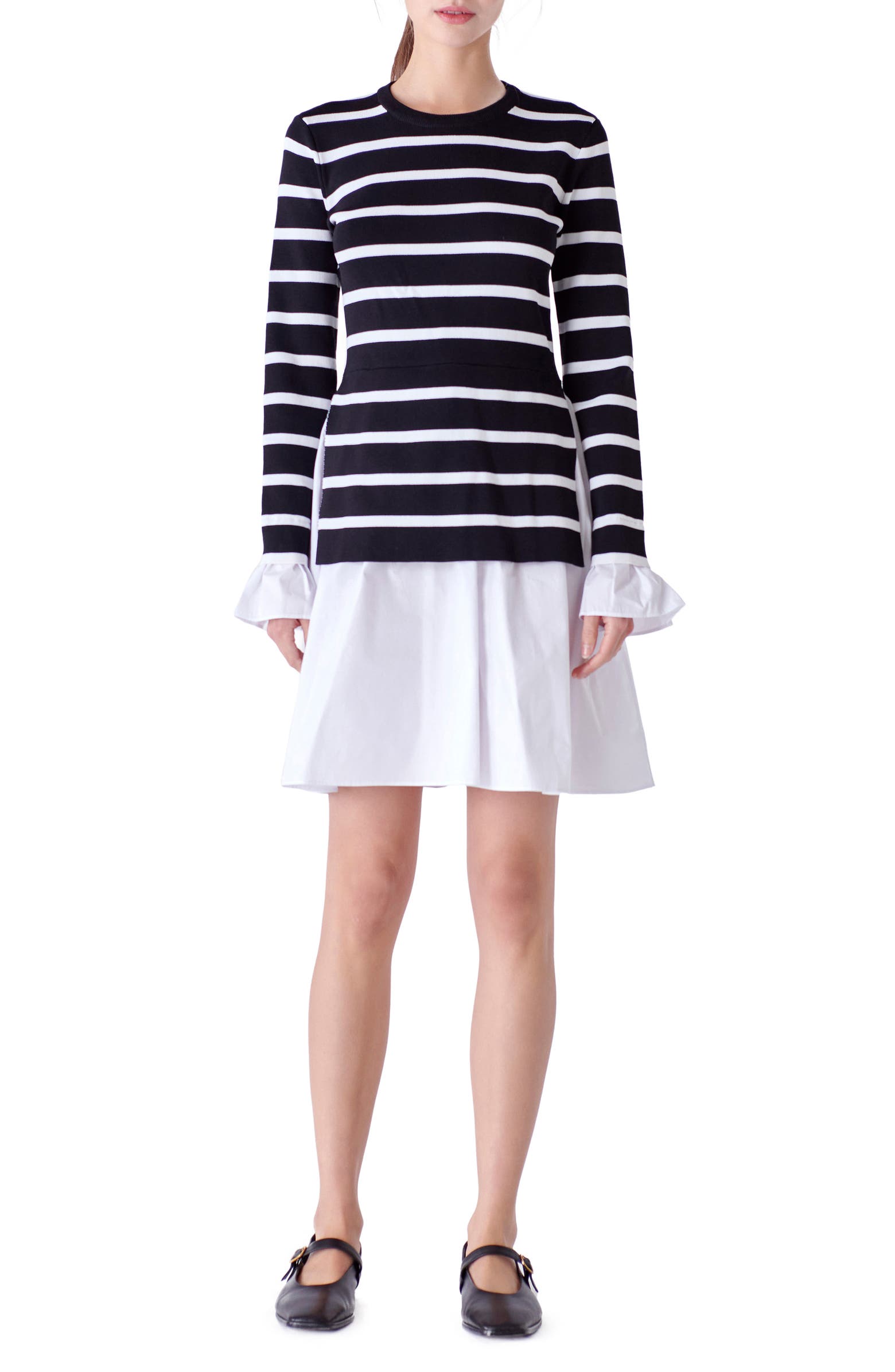 English Factory Combo Knit & Poplin Dress Nordstrom