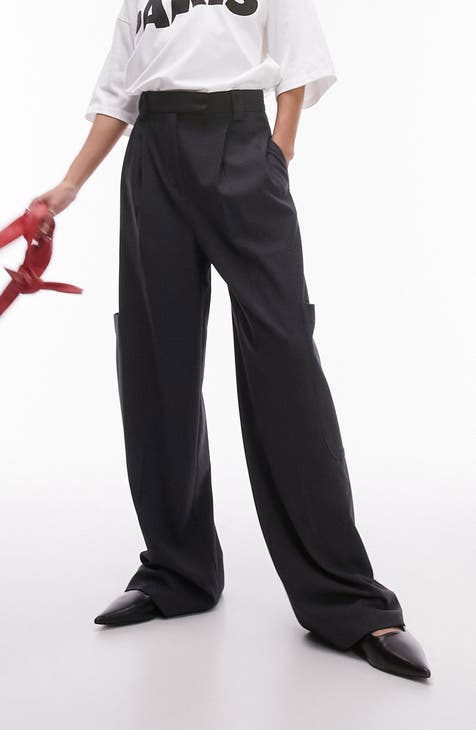 Pleated WIDE Leg Dress Pants for Tall Women in Black
