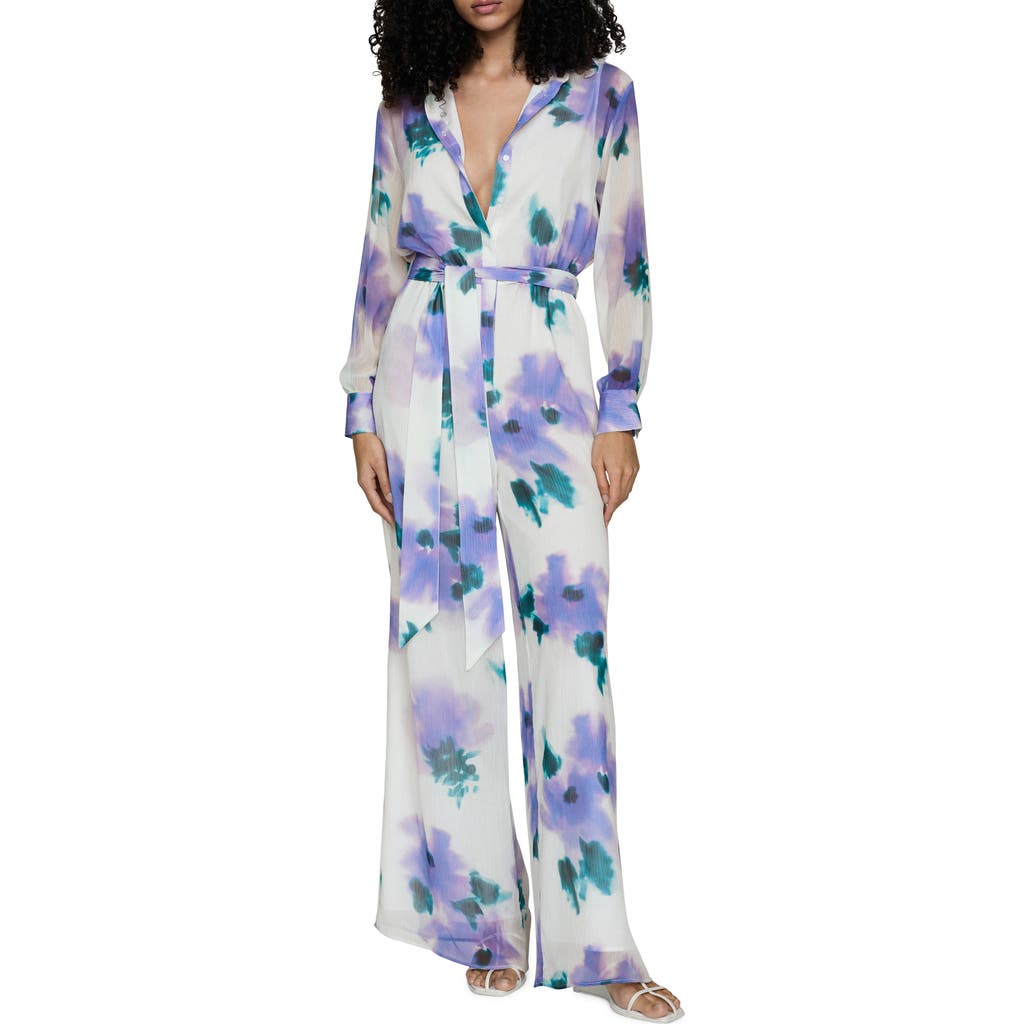 Mango Printed Jumpsuit With Bow Purple In Purple