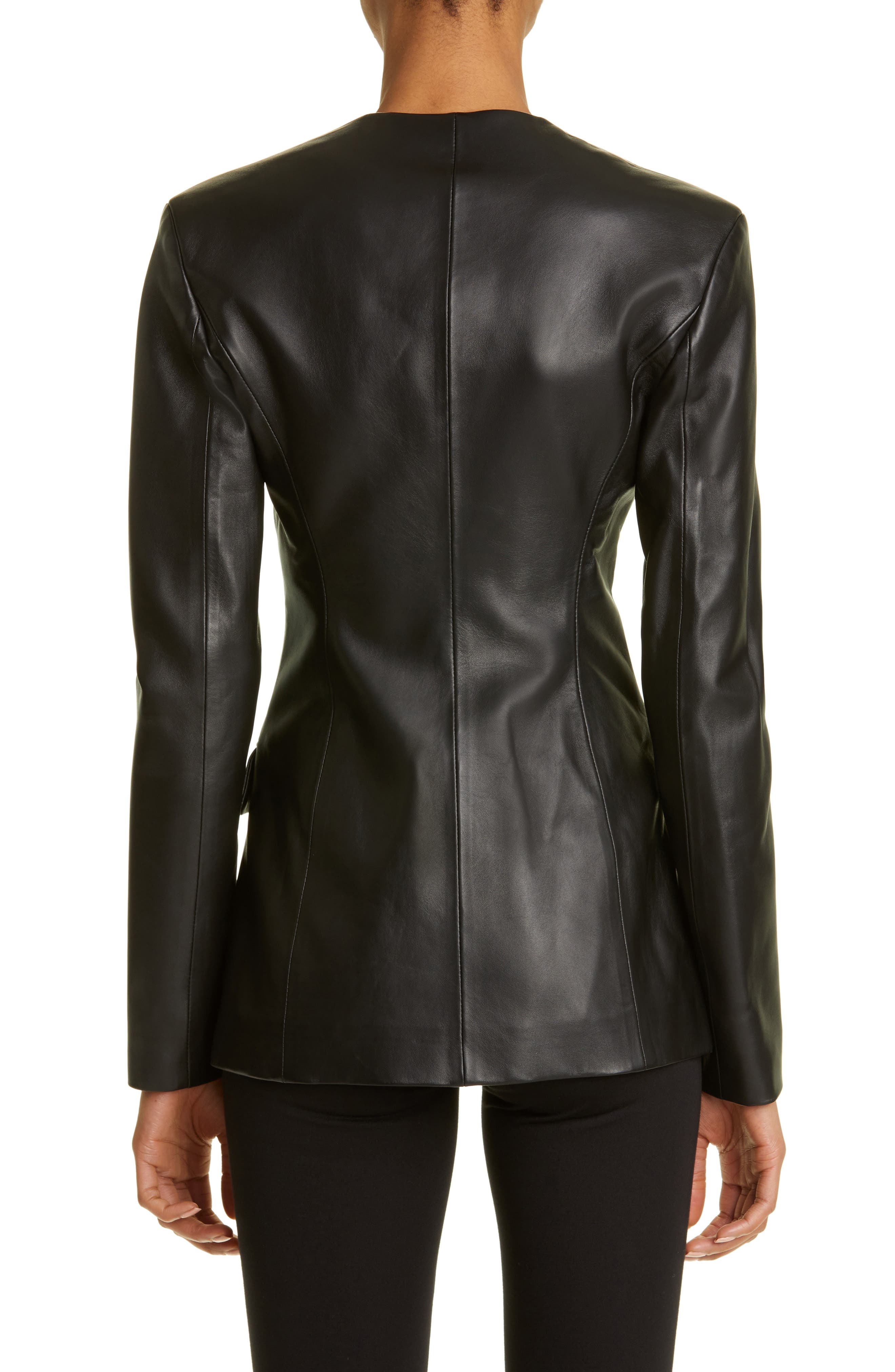 The Attico Collarless Leather Blazer 