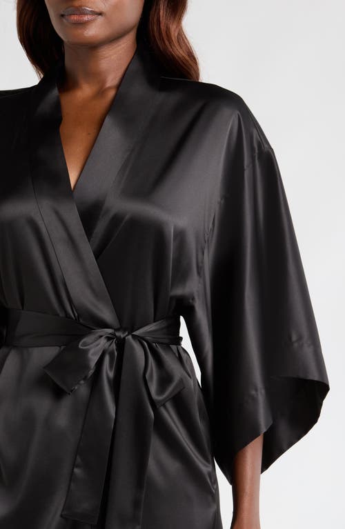 Shop Natori Glamour Short Satin Robe In Black