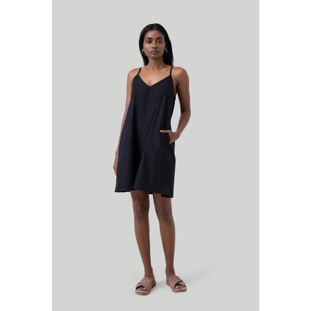 Reistor Women's Black Short Tent Cotton Dress With Back Tie In Black