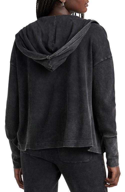 Shop Splendid Jaime Thermal Knit Open Front Hoodie In Black Wash