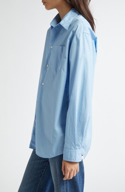 Shop Sporty And Rich Sporty & Rich Embroidered Logo Cotton Button-up Shirt In Sky Blue