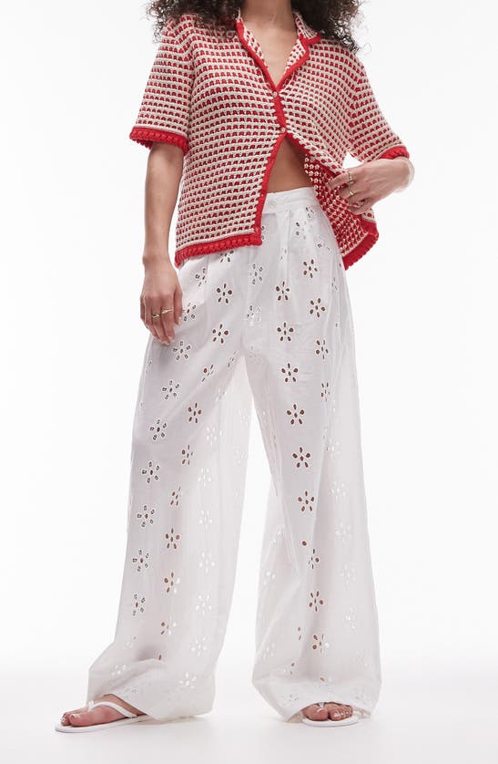 Shop Topshop Cotton Eyelet Wide Leg Cover-up Pants In White