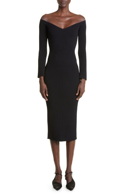 Khaite Pia Ribbed Off the Shoulder Long Sleeve Sweater Dress in Black