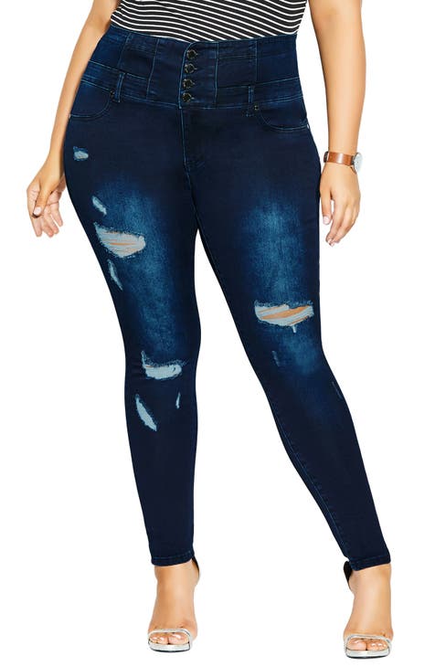 Spanx Women's Jeans Plus Size 3X Distressed Ankle Skinny High Rise