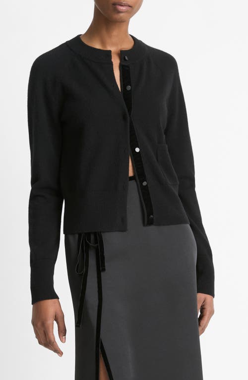 Shop Vince Velvet Trim Wool & Cashmere Cardigan In Black