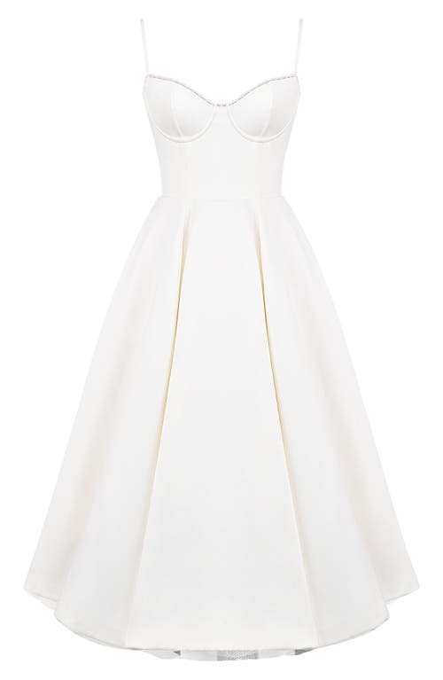 House Of Cb Mademoiselle Bustier Stretch Satin Midi Cocktail Dress In Ivory