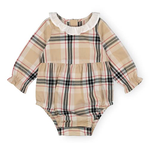 Hope & Henry Baby Ruffle Collar Bubble Romper In Classic Tan Plaid