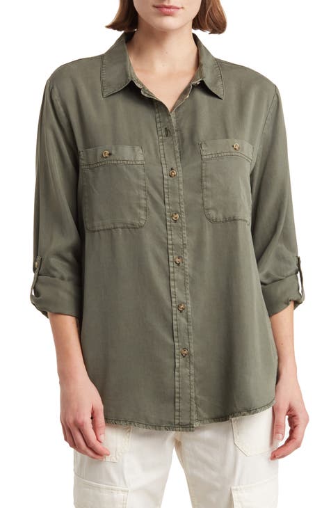 Tencel�® Lyocell Boyfriend Button-Up Shirt