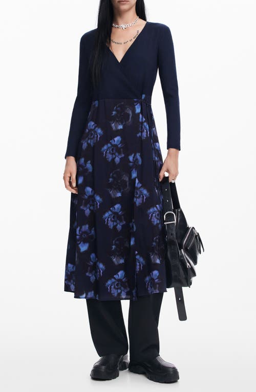 Desigual Combined Midi Dress In Blue