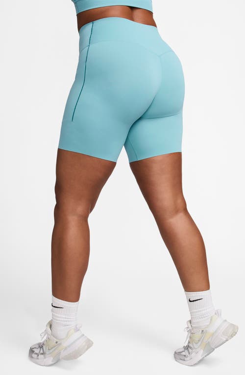 Shop Nike Dri-fit High Waist Bike Shorts In Denim Turquoise/black