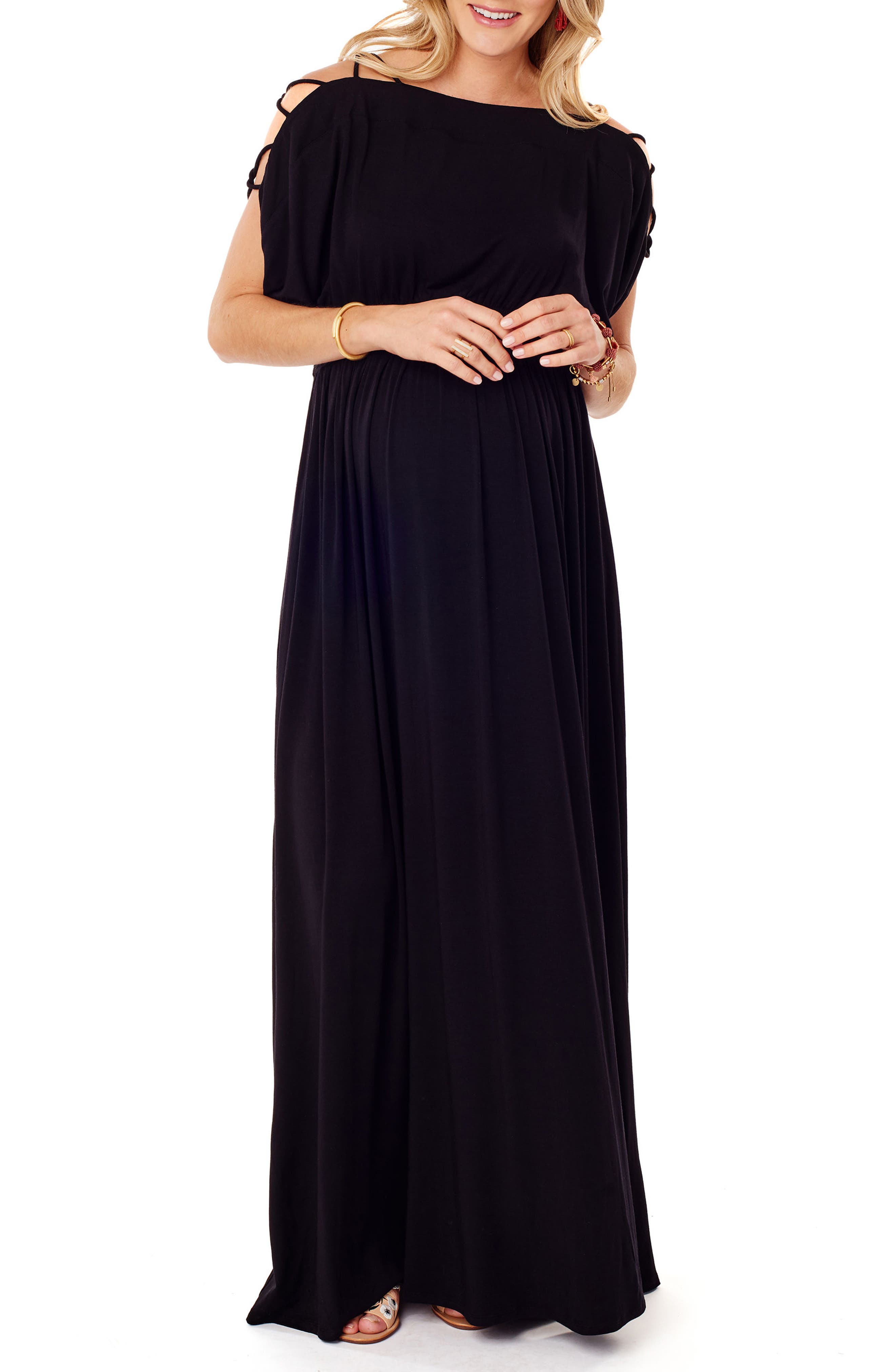 Ingrid & Isabel Smocked Empire Waist Maternity Maxi Dress, Black