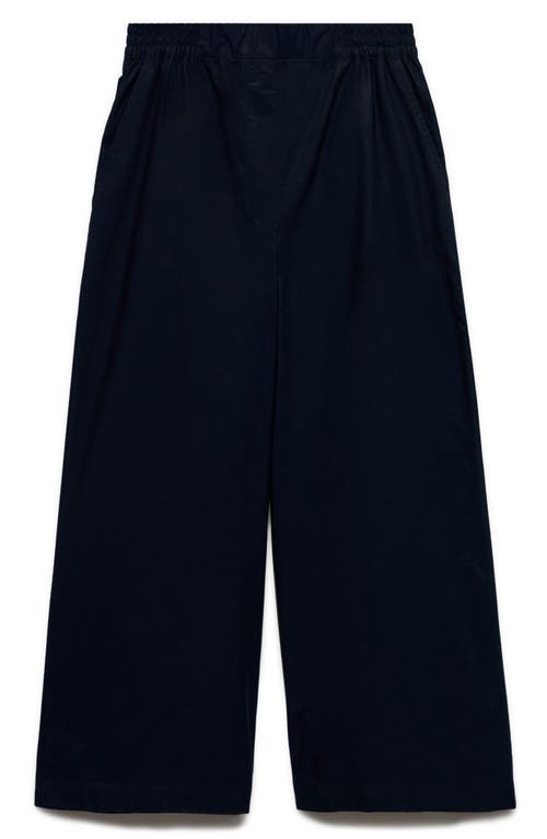 Mango Ankle Wide Leg Cotton Pants In Dark Navy