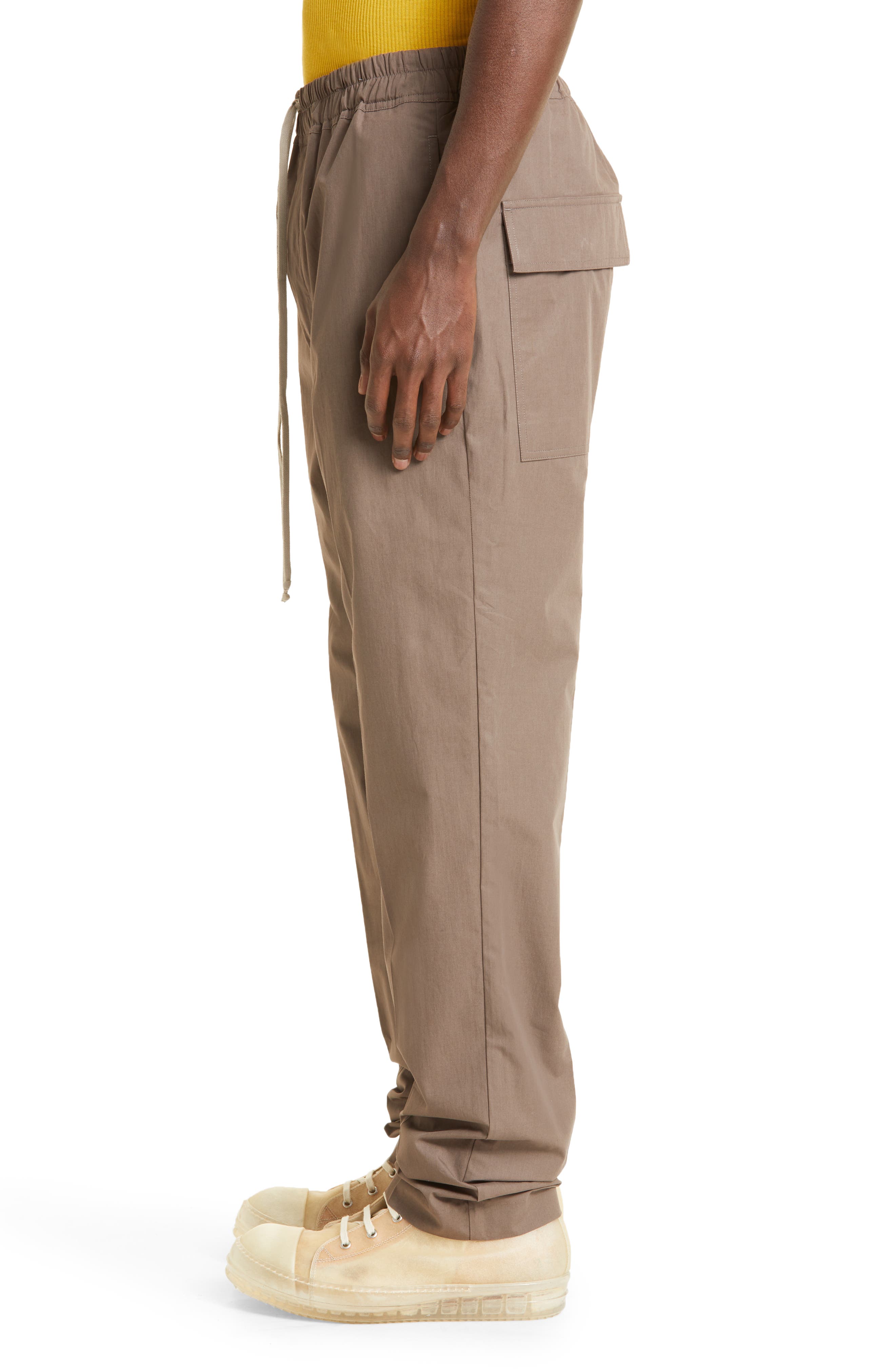 Rick Owens Drop Crotch Slim Cotton Drawstring Pants in Dust