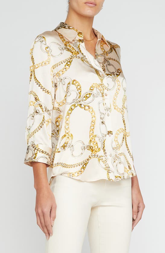 Shop L Agence Dani Chain Print Silk Button-up Shirt In Ecru Multi Oversized Chain