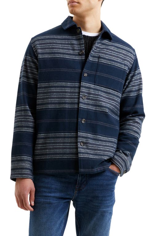 French Connection Stripe Cotton Twill Button-Up Shirt Dark Navy at Nordstrom,