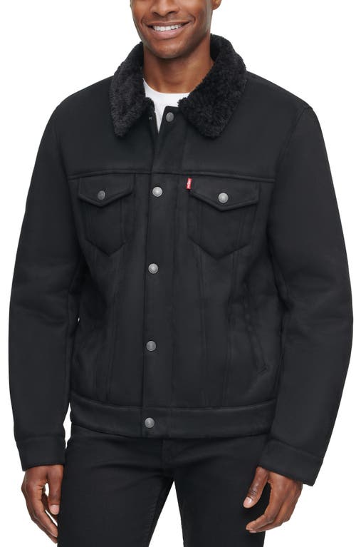 Shop Levi's Faux Shearling Lined Trucker Jacket In Black/black