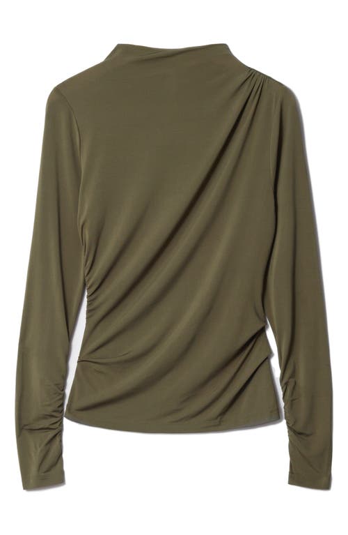 Shop & Other Stories Drape Asymmetric Funnel Neck Top In Khaki Green Dark