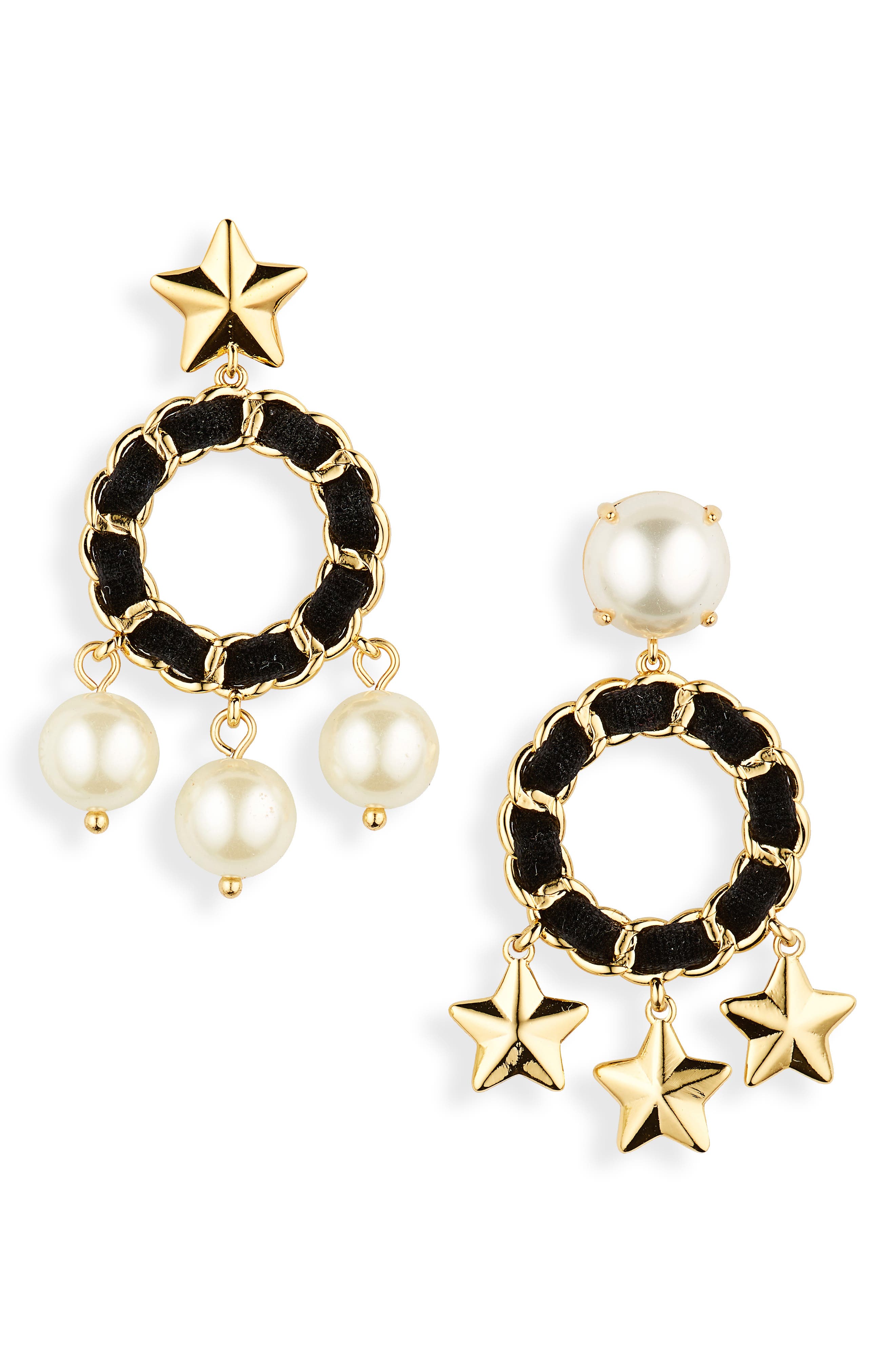 Stylish Black Glass Pearl Gold Plated Short Drop Earrings 