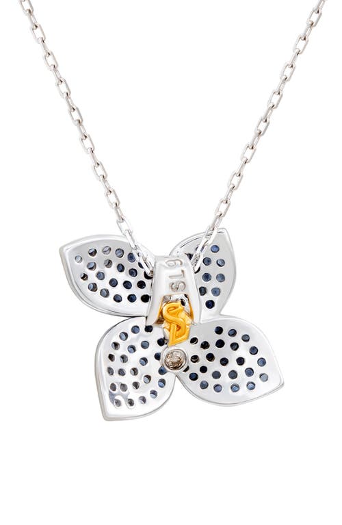 Suzy Levian Blue Sapphire And Diamond Accent In Black Sterling Silver Abstract Flower Pendant In Metallic