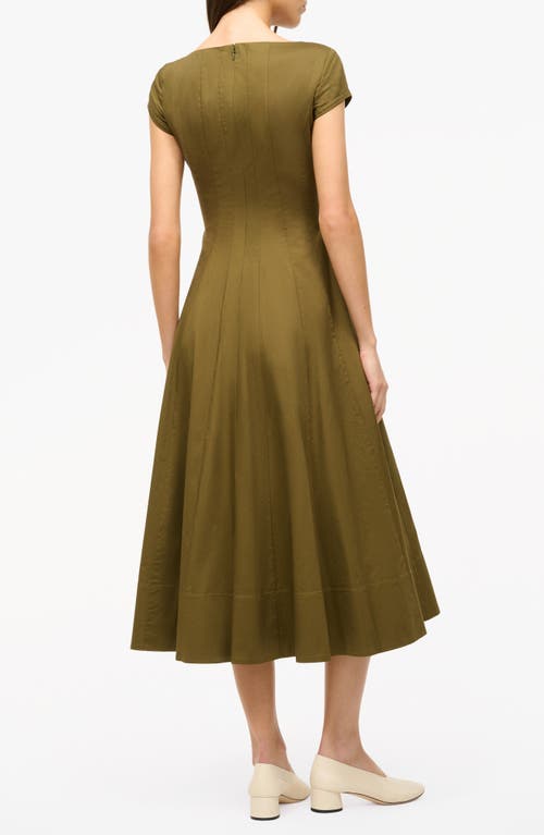 Shop Staud Wells Short Sleeve Stretch Cotton Midi Dress In Sergeant Green