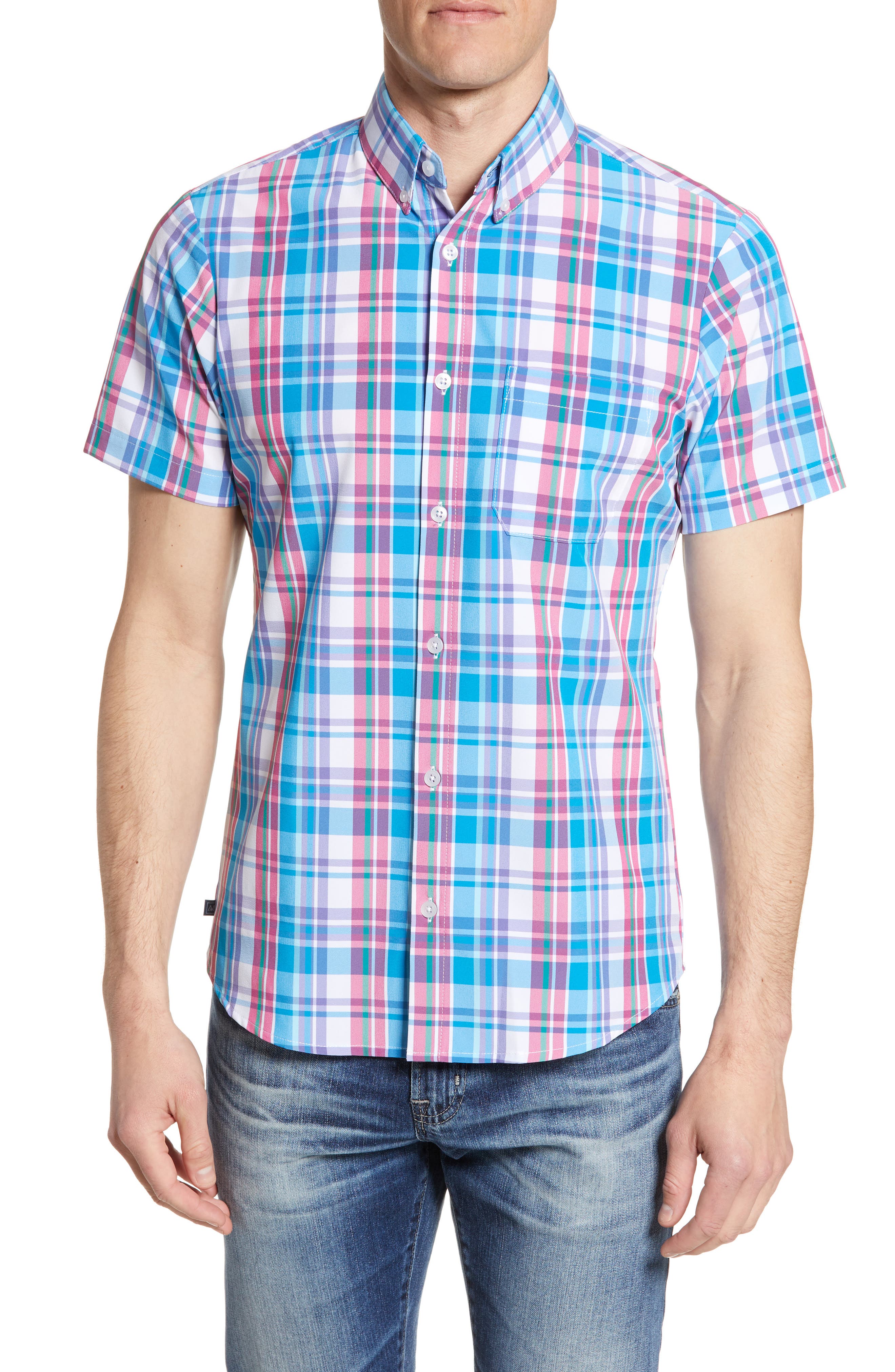 Mizzen+Main Chase Regular Fit Plaid Performance Sport Shirt, Blue