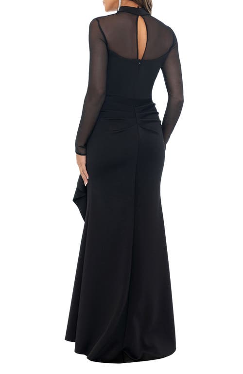 Shop Xscape Evenings Side Ruched Illusion Sleeve Gown In Black