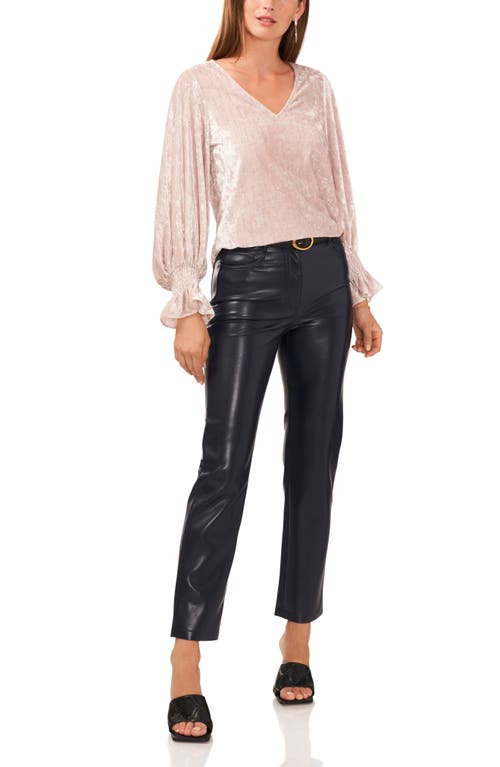 Shop Vince Camuto Metallic Ruffle Cuff Velvet Top In Elegant Pearl