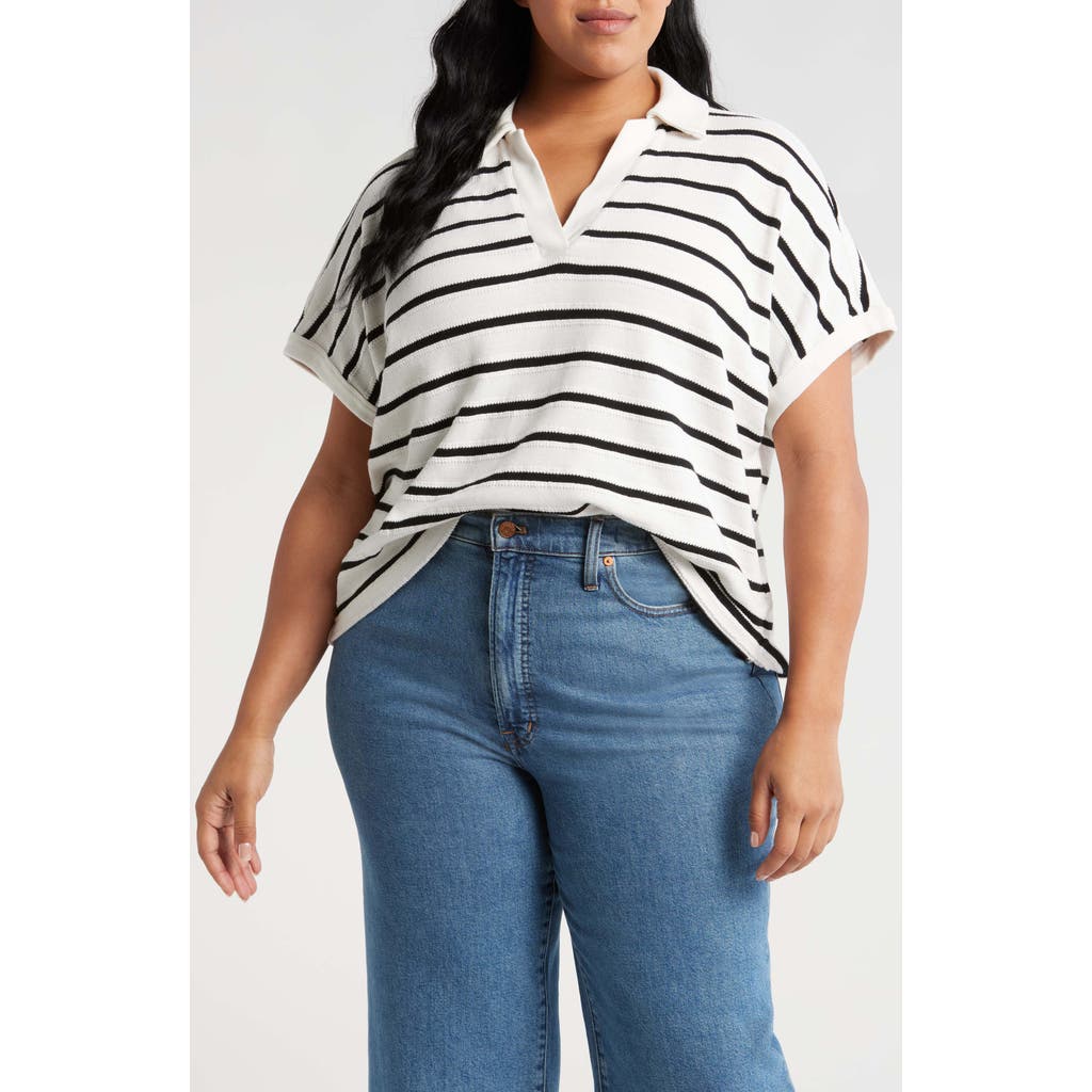 Madewell Relaxed Stripe Polo In Bright Ivory