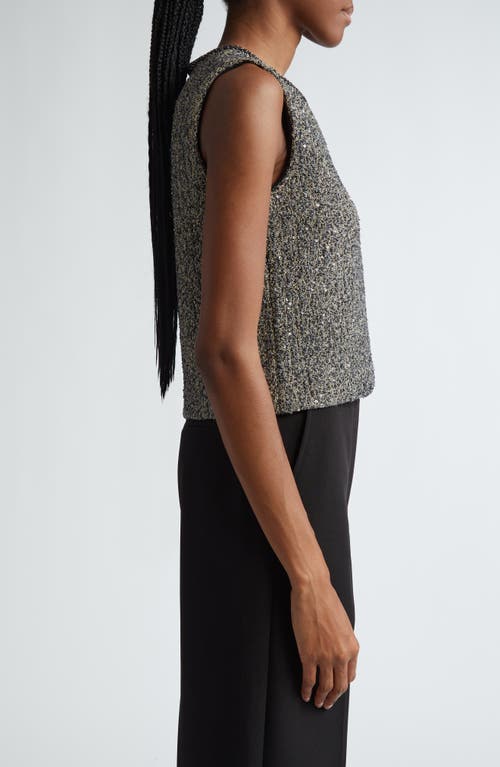 Shop St John St. John Collection Sequin Metallic Knit Sleeveless Sweater In Carbon/gold Multi