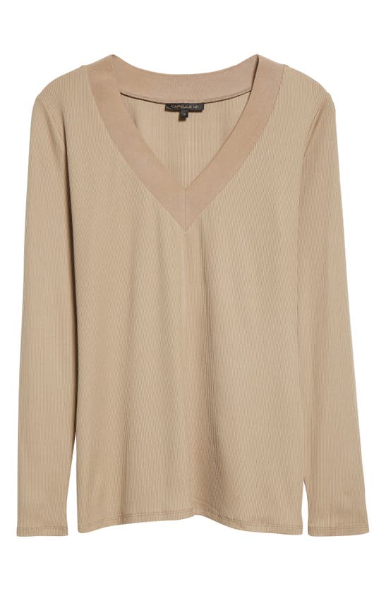 Capsule 121 The Aries Contrast V-neck Knit Top In Beige/ Beige