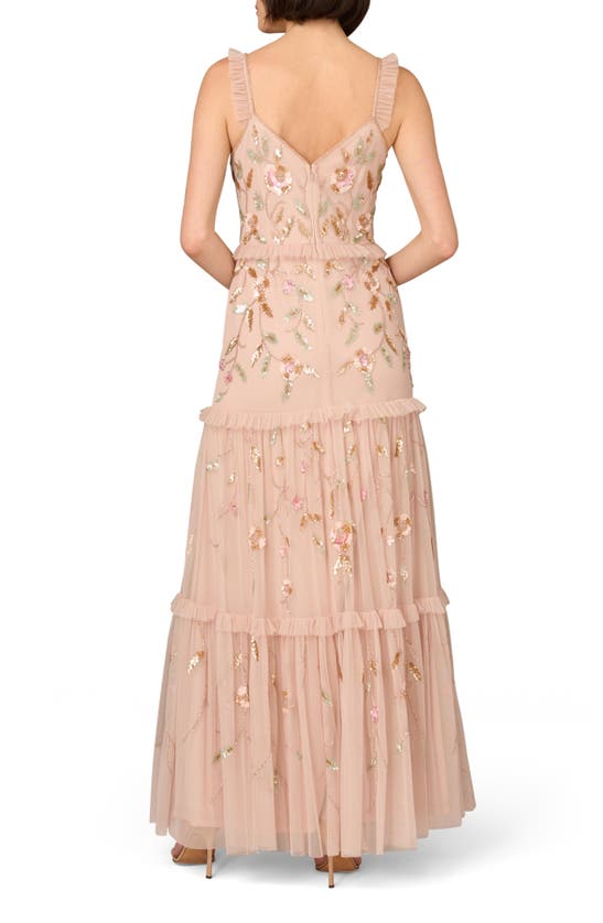 Shop Aidan Mattox By Adrianna Papell Floral Beaded Tiered Gown In Pink Multi