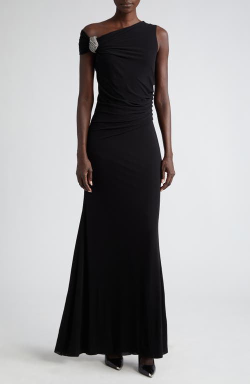 Asymmetric Crystal Knot Evening Gown in Black