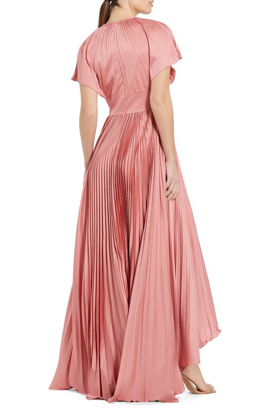 Shop Mac Duggal Cutout Pleated Satin High-low Gown In Dusty Rose